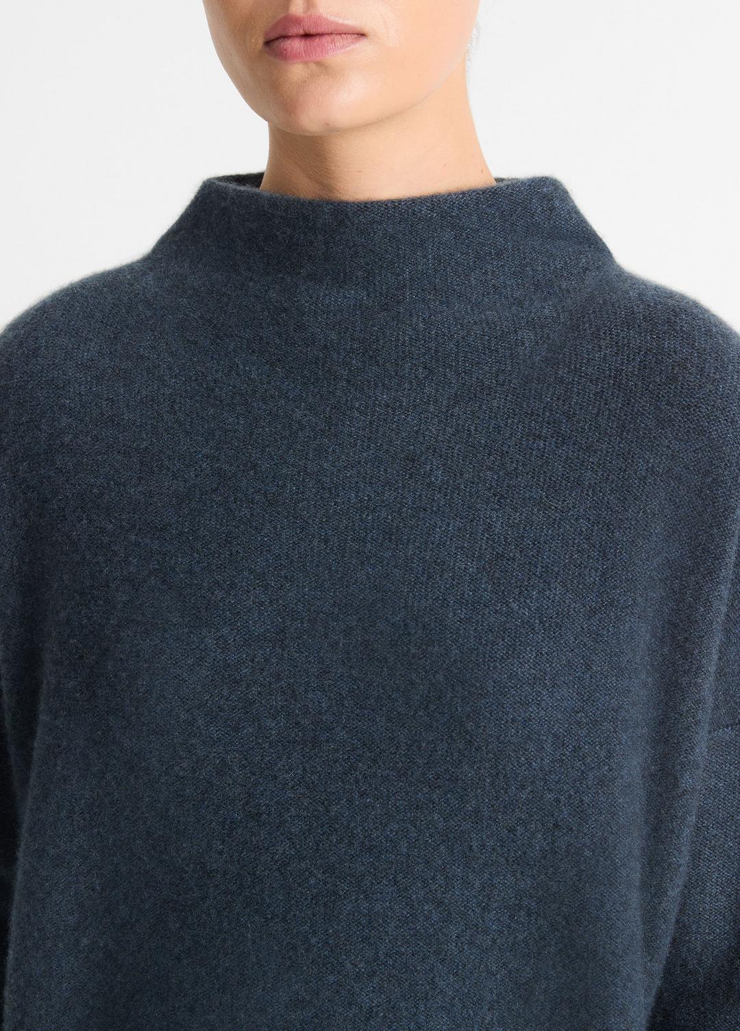 Plush Cashmere Funnel-Neck Sweater in Turtleneck - HEATHER TIDE STONE | VINCE Women