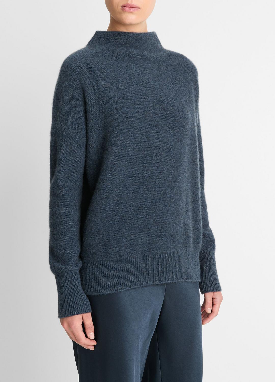 Plush Cashmere Funnel-Neck Sweater in Turtleneck - HEATHER TIDE STONE | VINCE Women