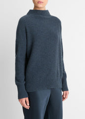 Plush Cashmere Funnel-Neck Sweater in Turtleneck - HEATHER TIDE STONE | VINCE Women