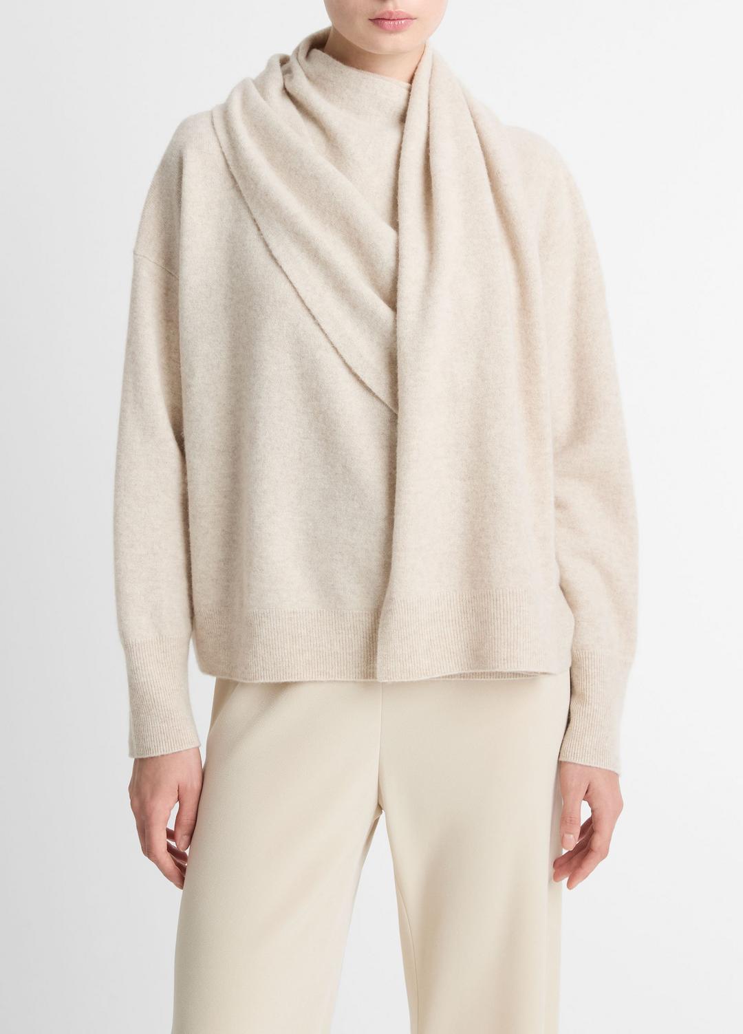 Draped-Shawl Wool-Cashmere Sweater in Turtleneck - HEATHER DOVE OAT | VINCE Women