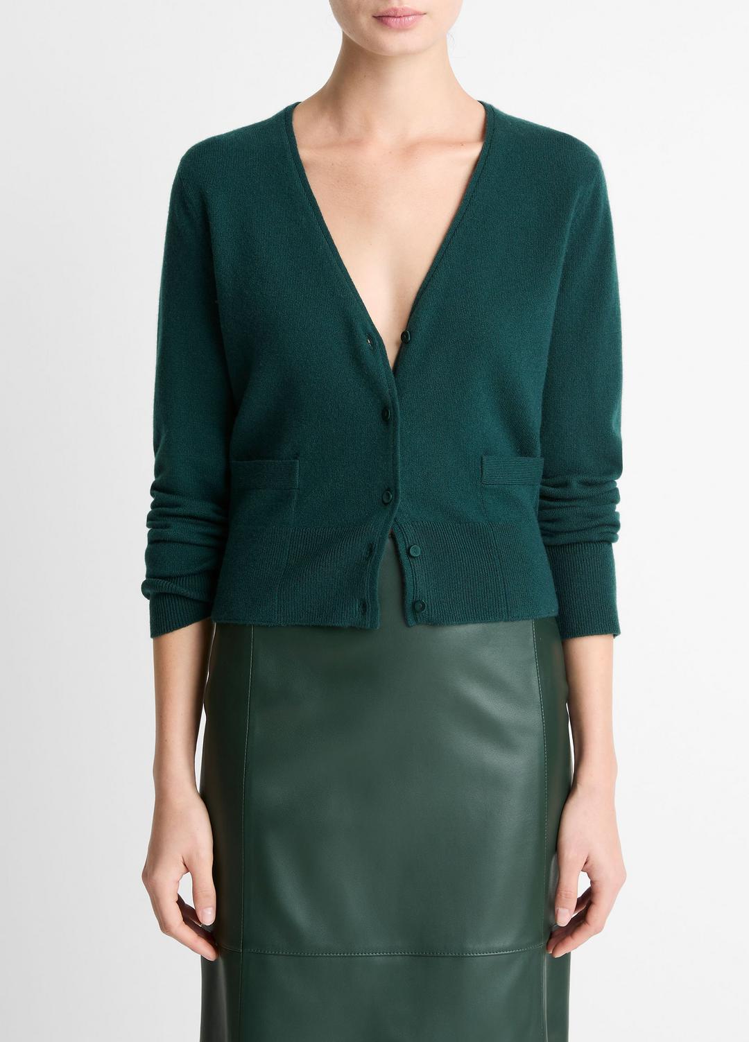 Satin-Trim Wool & Cashmere-Blend Cardigan in Cardigans - JUNIPER | VINCE Women