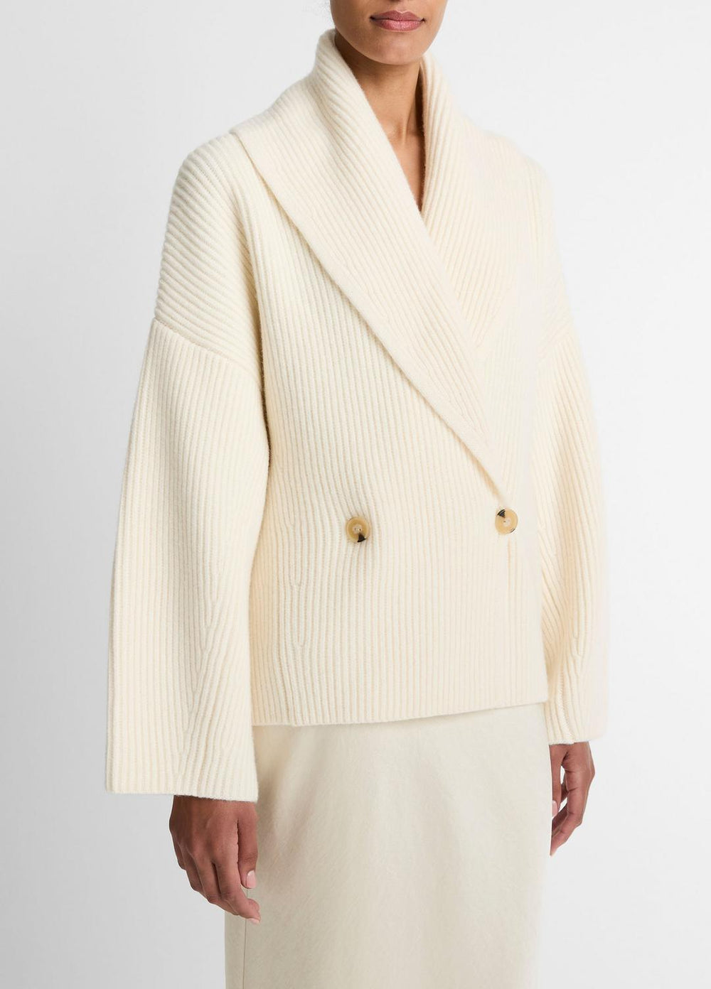 Wool-Blend Draped Sweater Coat in Sweaters - OFF WHITE | VINCE Women