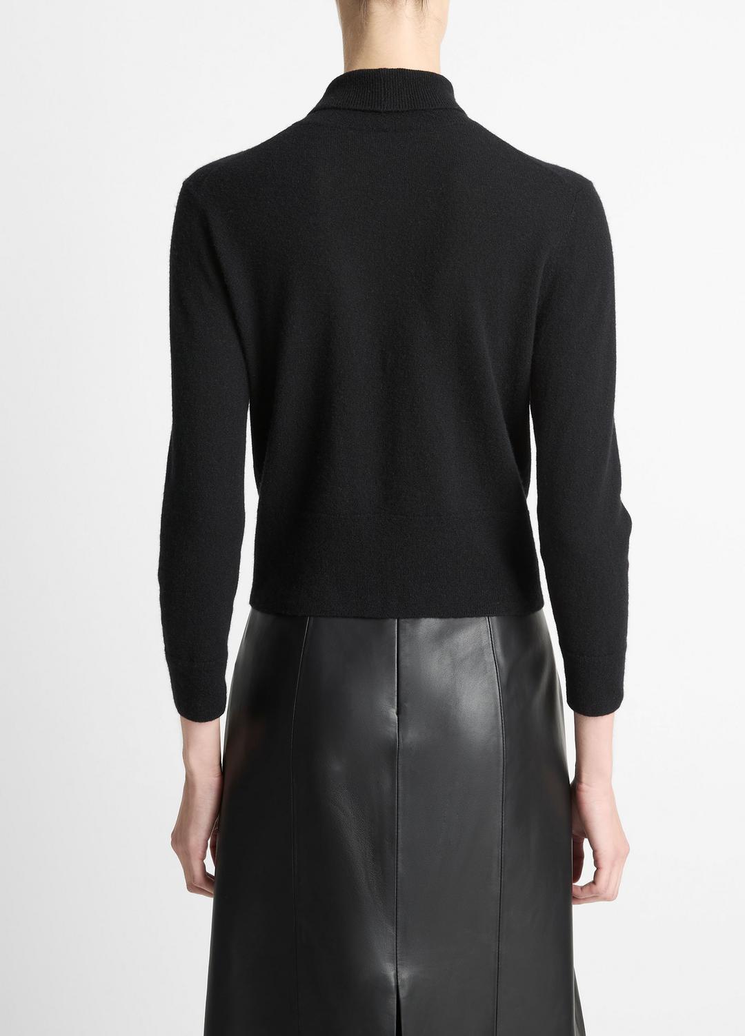 Cashmere-Silk Three-Quarter-Sleeve Mock-Neck Sweater in Turtleneck - BLACK | VINCE Women