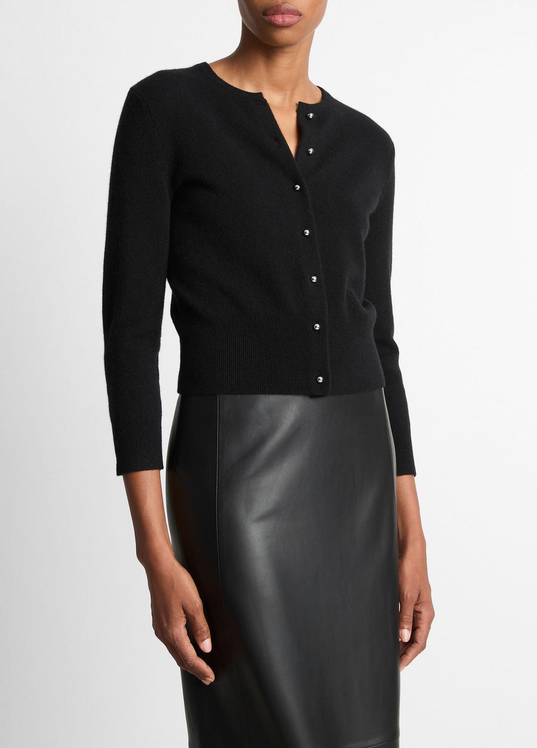 Metal-Button Wool & Cashmere-Blend Cardigan in Cardigans - BLACK | VINCE Women