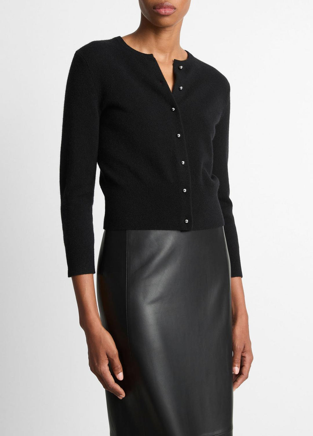 Metal-Button Wool & Cashmere-Blend Cardigan in Cardigans - BLACK | VINCE Women