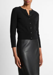 Metal-Button Wool & Cashmere-Blend Cardigan in Cardigans - BLACK | VINCE Women
