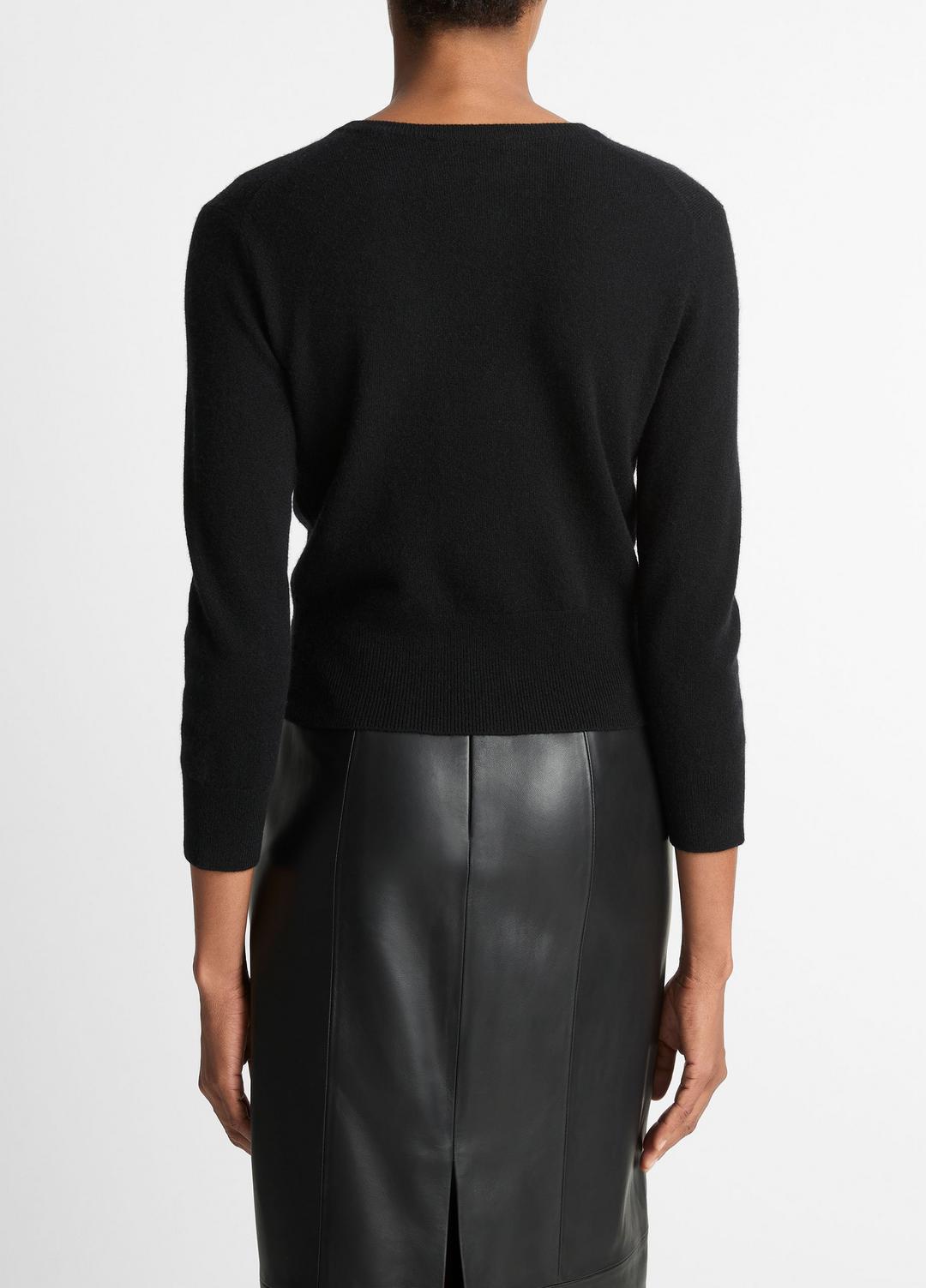 Metal-Button Wool & Cashmere-Blend Cardigan in Cardigans - BLACK | VINCE Women