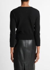 Metal-Button Wool & Cashmere-Blend Cardigan in Cardigans - BLACK | VINCE Women