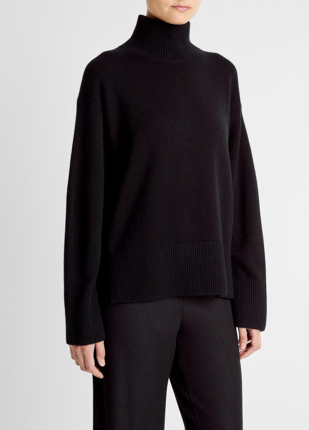 Wool-Cashmere Side-Slit Turtleneck Sweater in Turtleneck - BLACK | VINCE Women