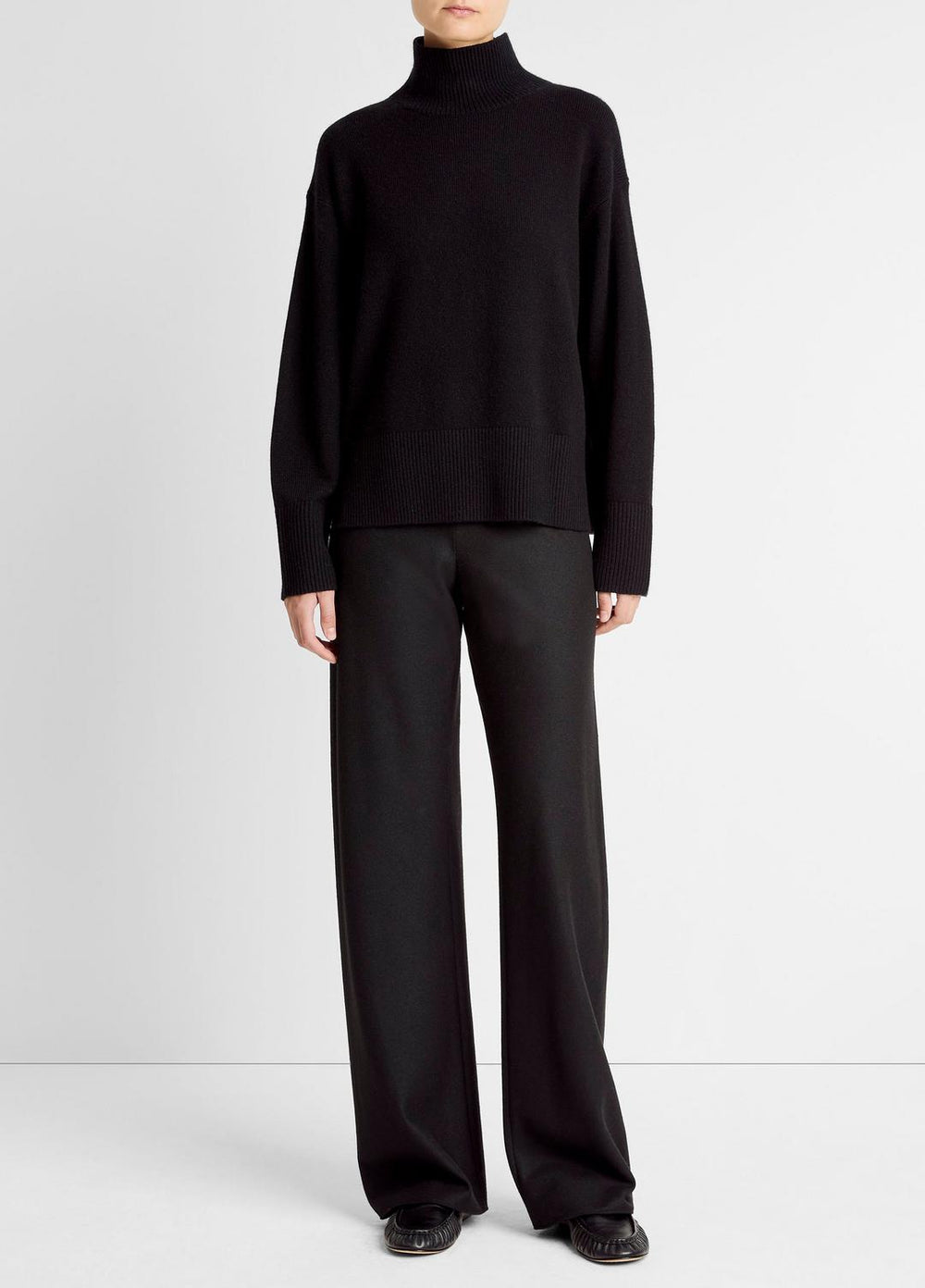 Wool-Cashmere Side-Slit Turtleneck Sweater in Turtleneck - BLACK | VINCE Women