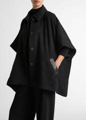 Leather-Trim Wool Cape in Accessories - BLACK | VINCE Women