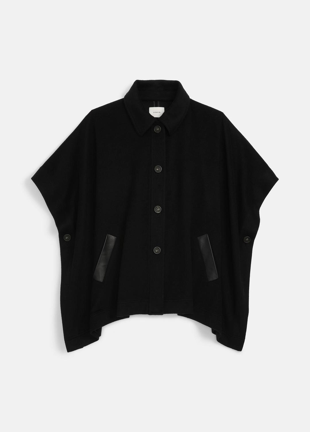 Leather-Trim Wool Cape in Accessories - BLACK | VINCE Women