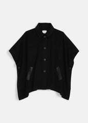 Leather-Trim Wool Cape in Accessories - BLACK | VINCE Women