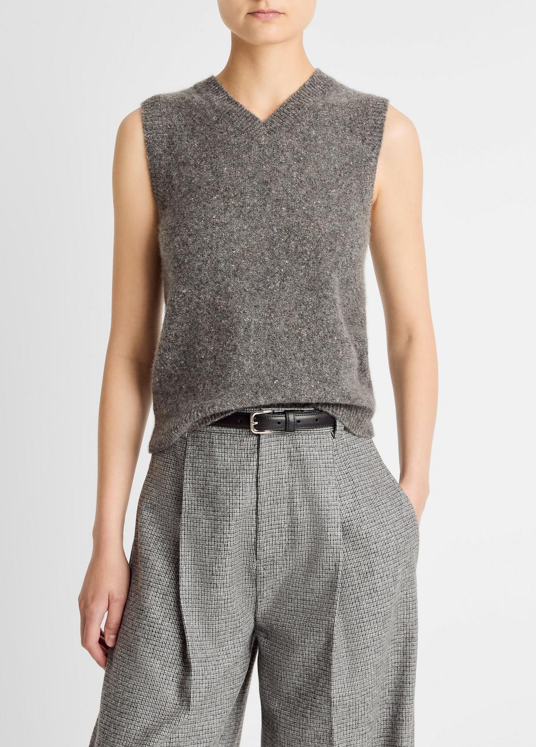 Donegal Plush Cashmere Sweater Vest in V-Neck - MEDIUM HEATHER GREY DONEGAL | VINCE Women