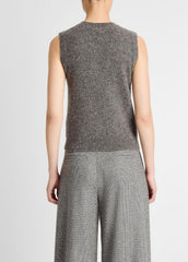 Donegal Plush Cashmere Sweater Vest in V-Neck - MEDIUM HEATHER GREY DONEGAL | VINCE Women