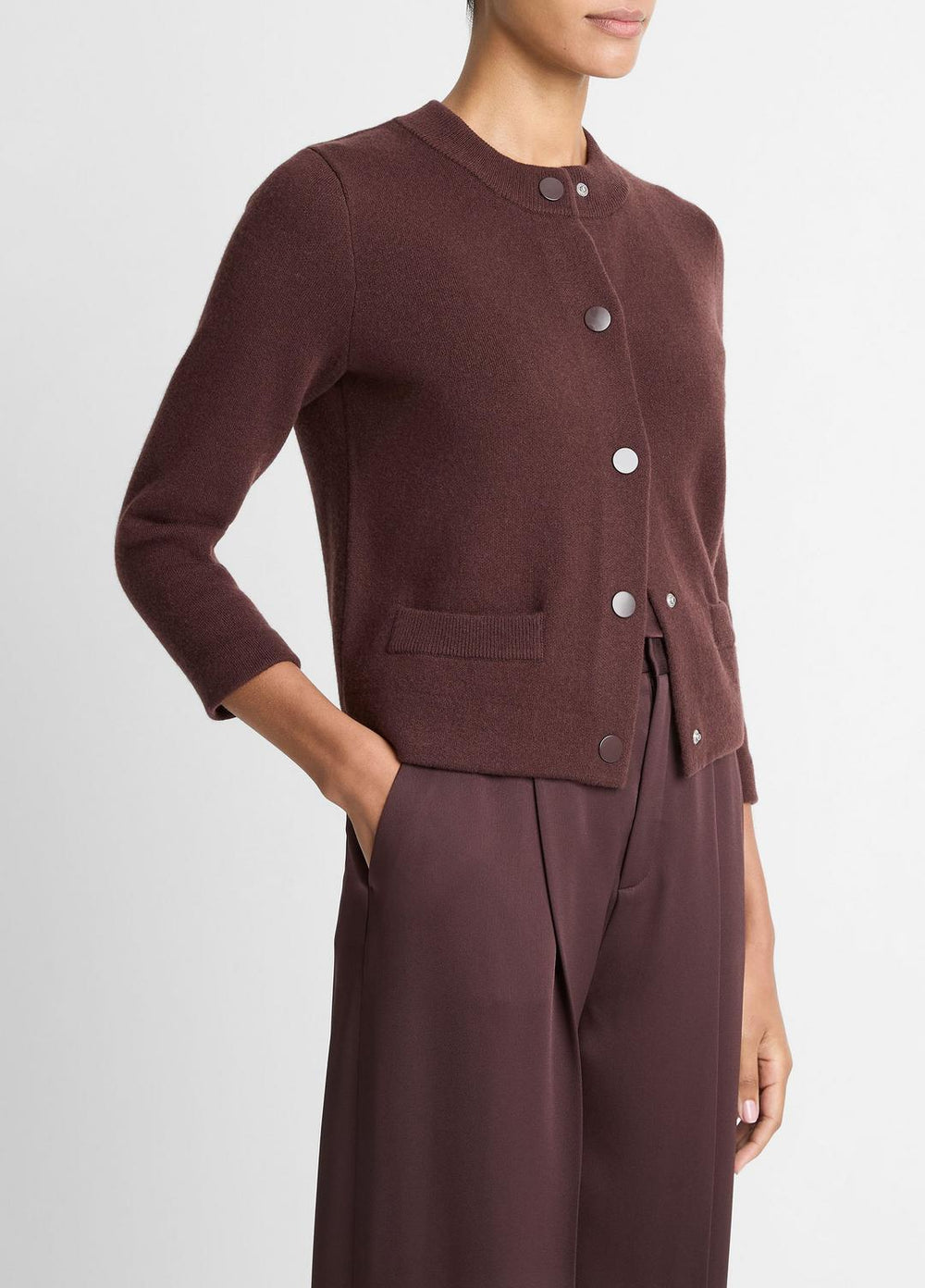 Wool-Blend Shrunken Snap Cardigan in Cardigans - FIG | VINCE Women