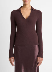 Ribbed Cashmere-Silk Polo Sweater in Cashmere - FIG | VINCE Women