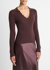 Ribbed Cashmere-Silk Polo Sweater in Cashmere - FIG | VINCE Women