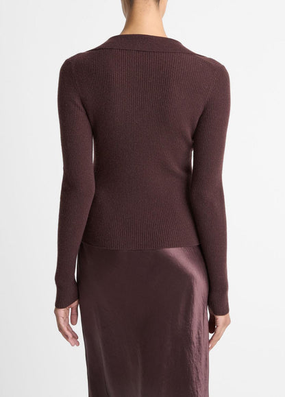 Ribbed Cashmere-Silk Polo Sweater in Cashmere - FIG | VINCE Women