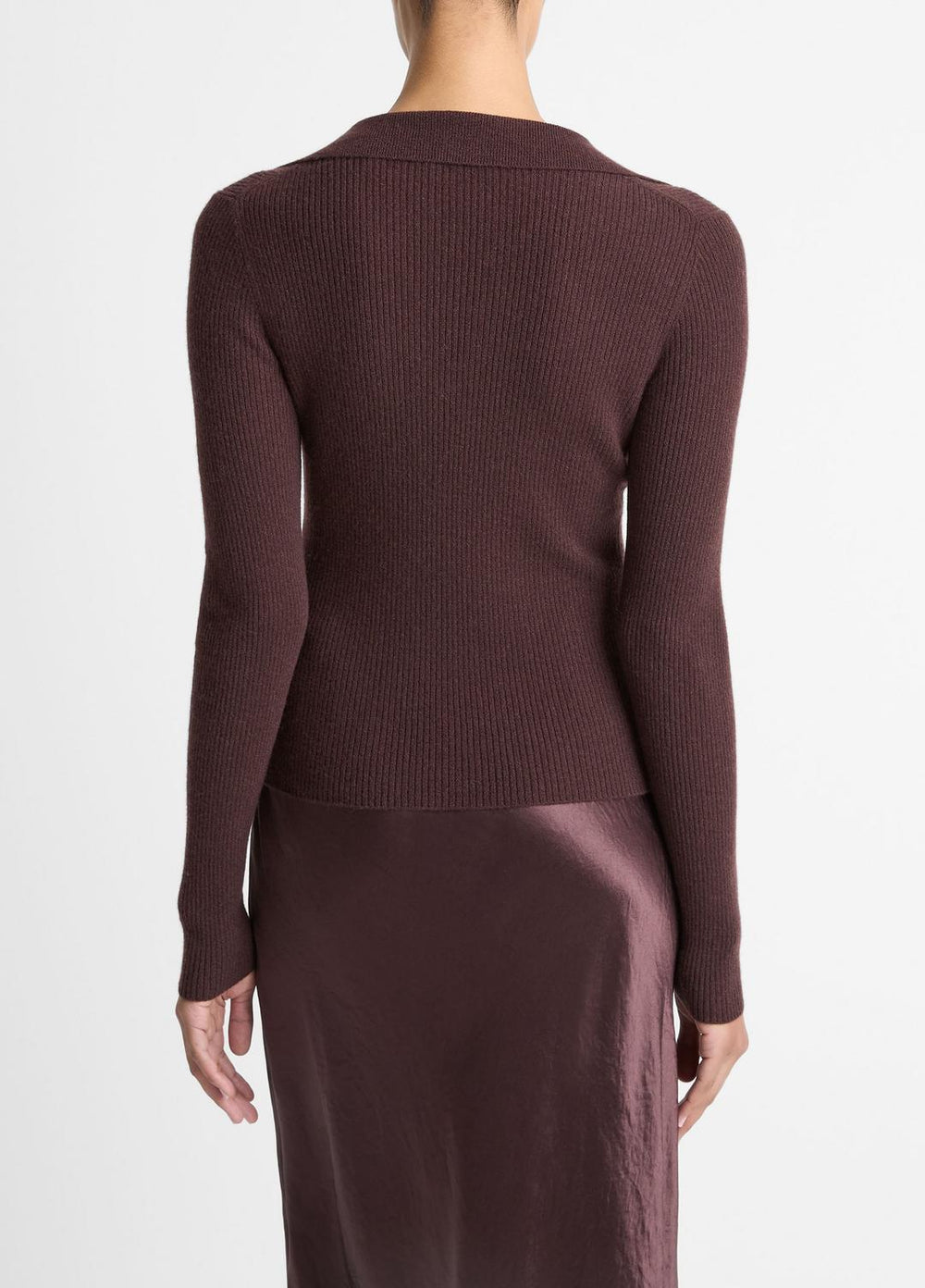 Ribbed Cashmere-Silk Polo Sweater in Cashmere - FIG | VINCE Women