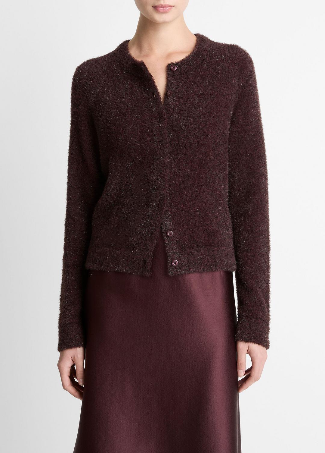 Metallic Eyelash Cardigan in Cardigans - OXBLOOD | VINCE Women