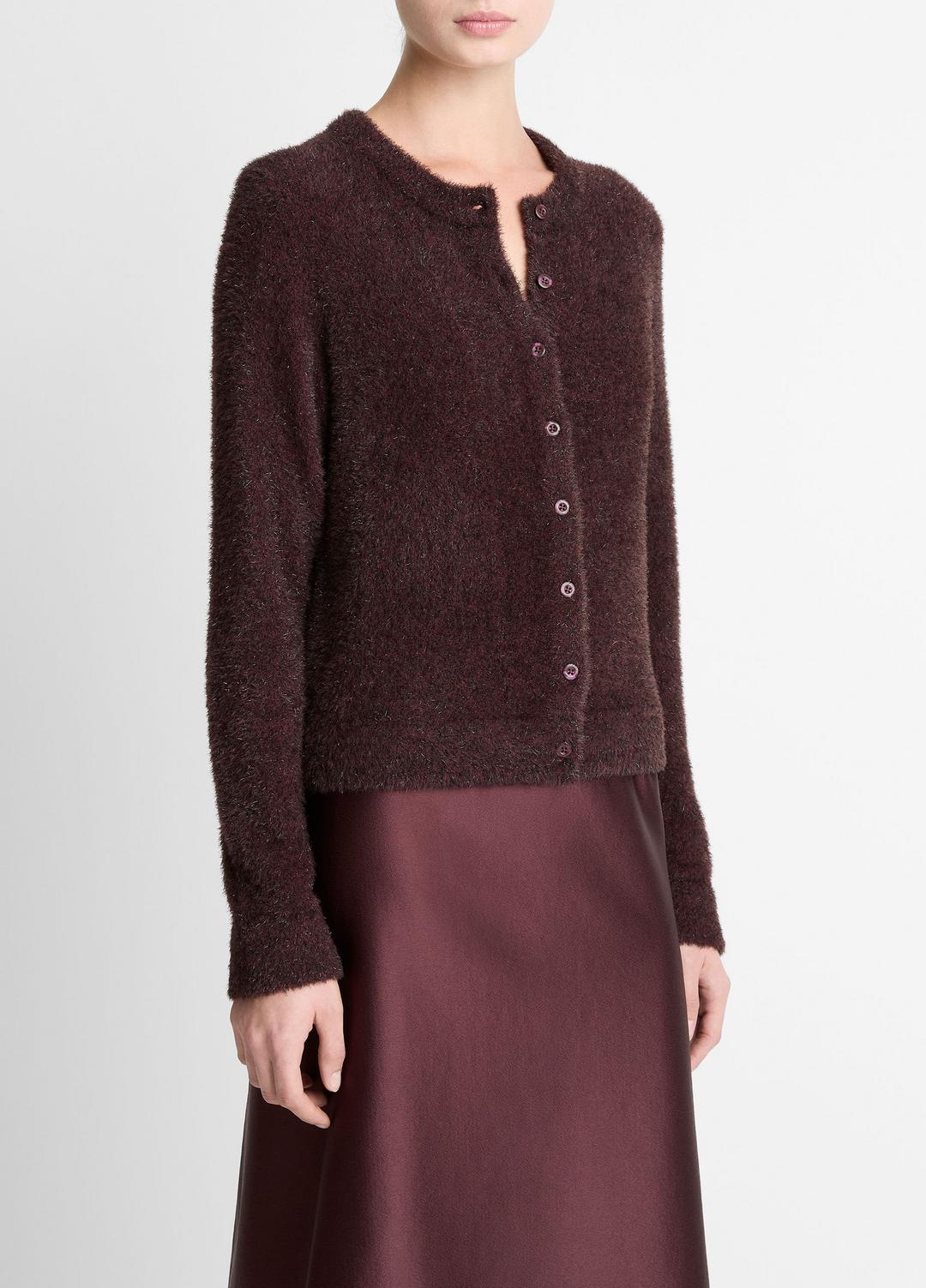 Metallic Eyelash Cardigan in Cardigans - OXBLOOD | VINCE Women