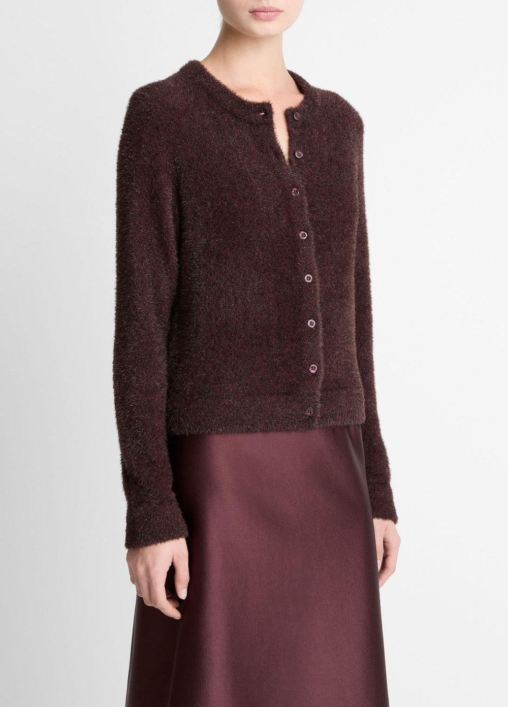 Metallic Eyelash Cardigan in Cardigans - OXBLOOD | VINCE Women