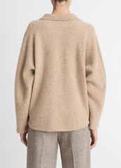Donegal Plush Cashmere Dolman-Sleeve Polo Sweater in Cashmere - HEATHER OAT DONEGAL | VINCE Women