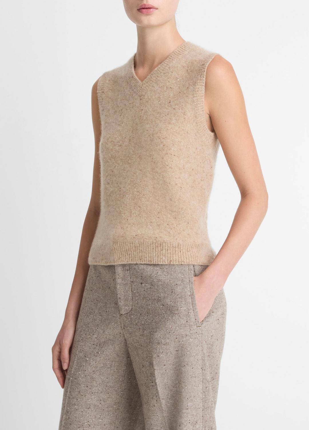 Donegal Plush Cashmere Sweater Vest in V-Neck - HEATHER OAT DONEGAL | VINCE Women