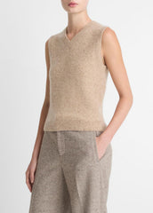 Donegal Plush Cashmere Sweater Vest in V-Neck - HEATHER OAT DONEGAL | VINCE Women