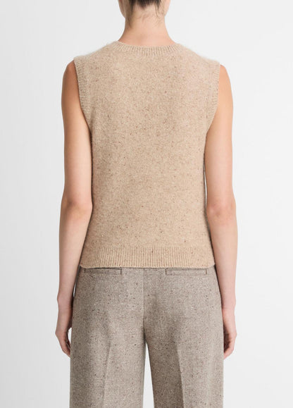 Donegal Plush Cashmere Sweater Vest in V-Neck - HEATHER OAT DONEGAL | VINCE Women