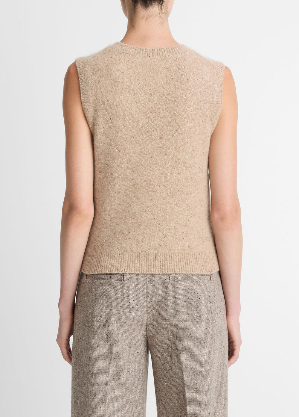 Donegal Plush Cashmere Sweater Vest in V-Neck - HEATHER OAT DONEGAL | VINCE Women