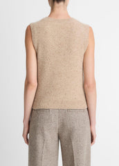 Donegal Plush Cashmere Sweater Vest in V-Neck - HEATHER OAT DONEGAL | VINCE Women