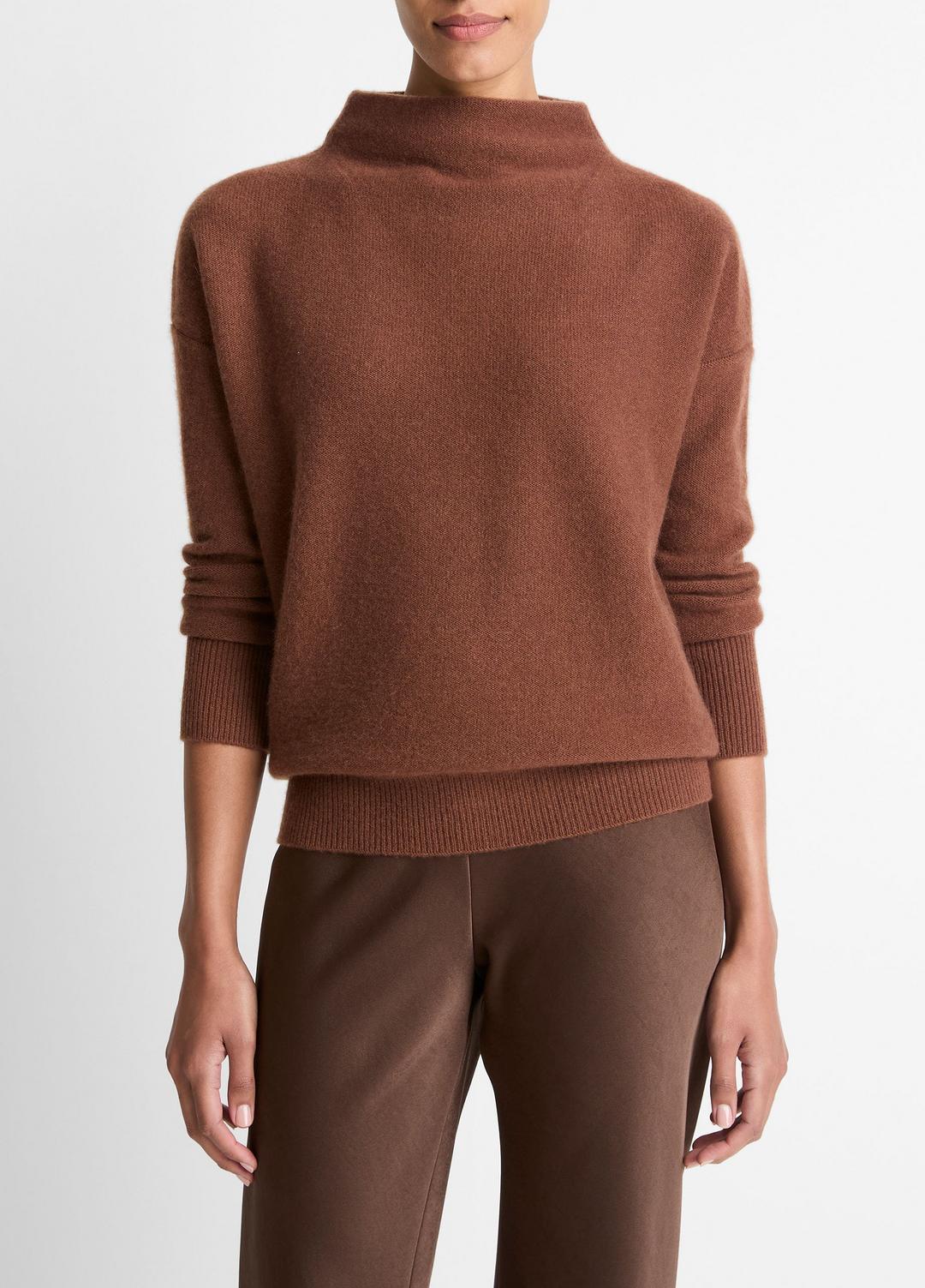 Plush Cashmere Funnel-Neck Sweater in Turtleneck - CACAO | VINCE Women