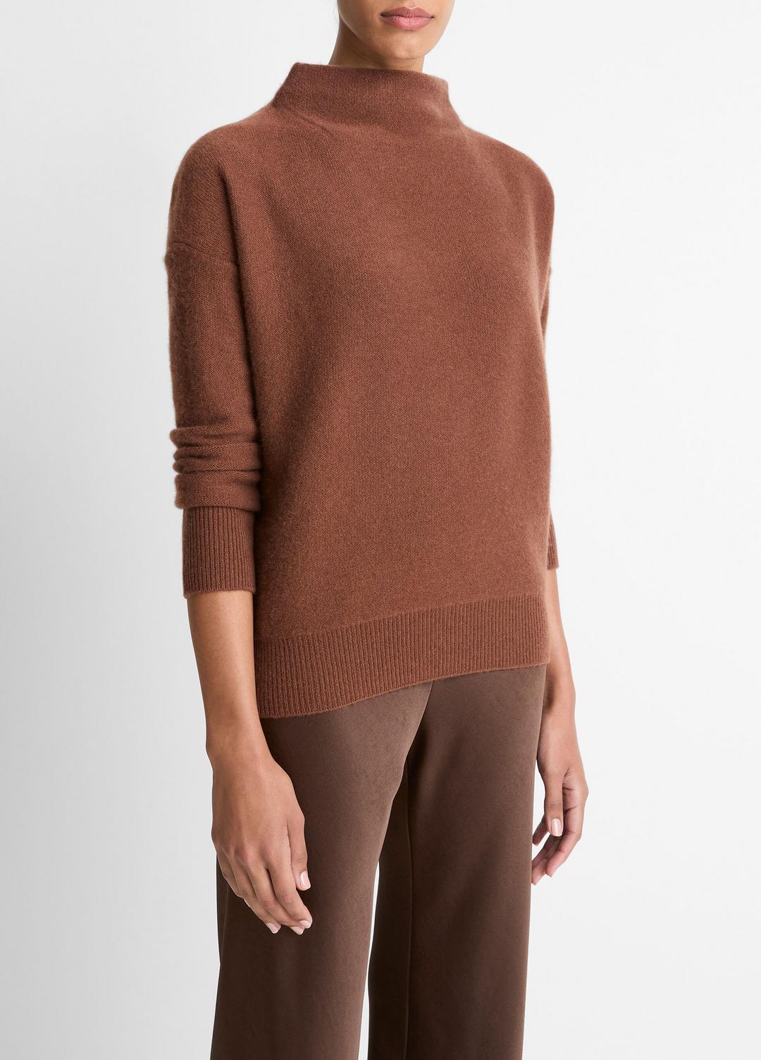 Plush Cashmere Funnel-Neck Sweater in Turtleneck - CACAO | VINCE Women