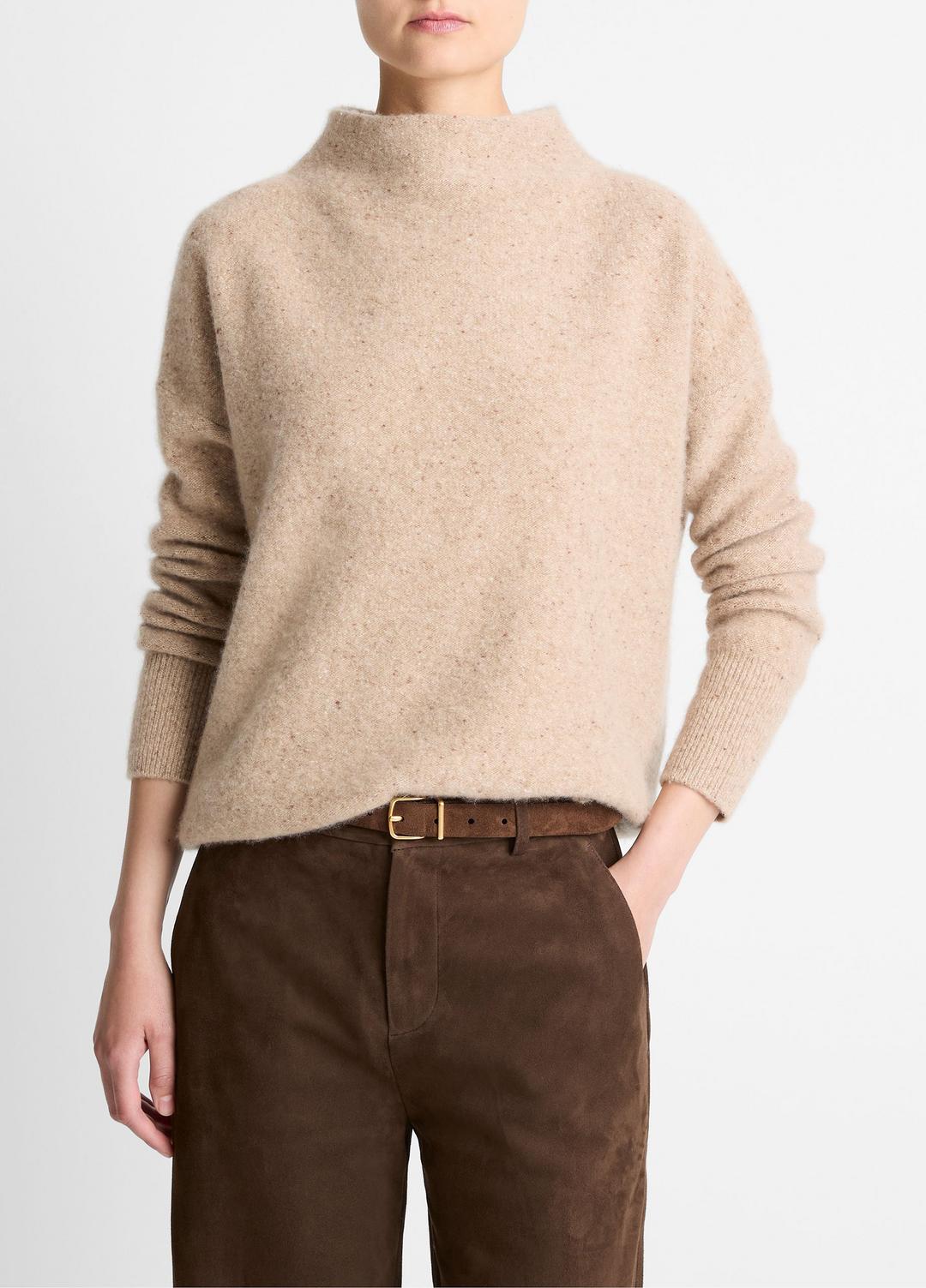 Donegal Cashmere Funnel-Neck Sweater in Turtleneck - HEATHER OAT DONEGAL | VINCE Women