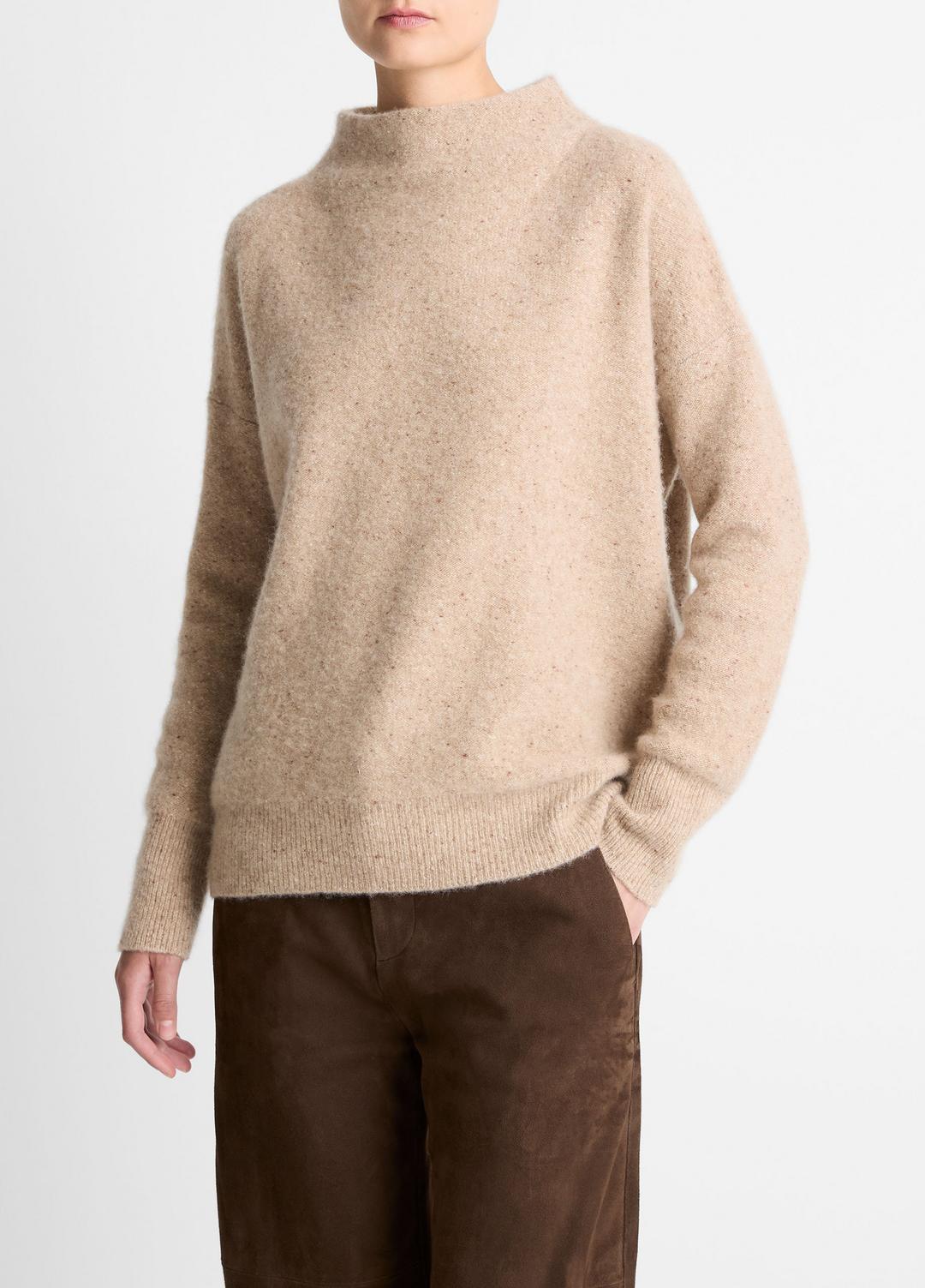 Donegal Cashmere Funnel-Neck Sweater in Turtleneck - HEATHER OAT DONEGAL | VINCE Women