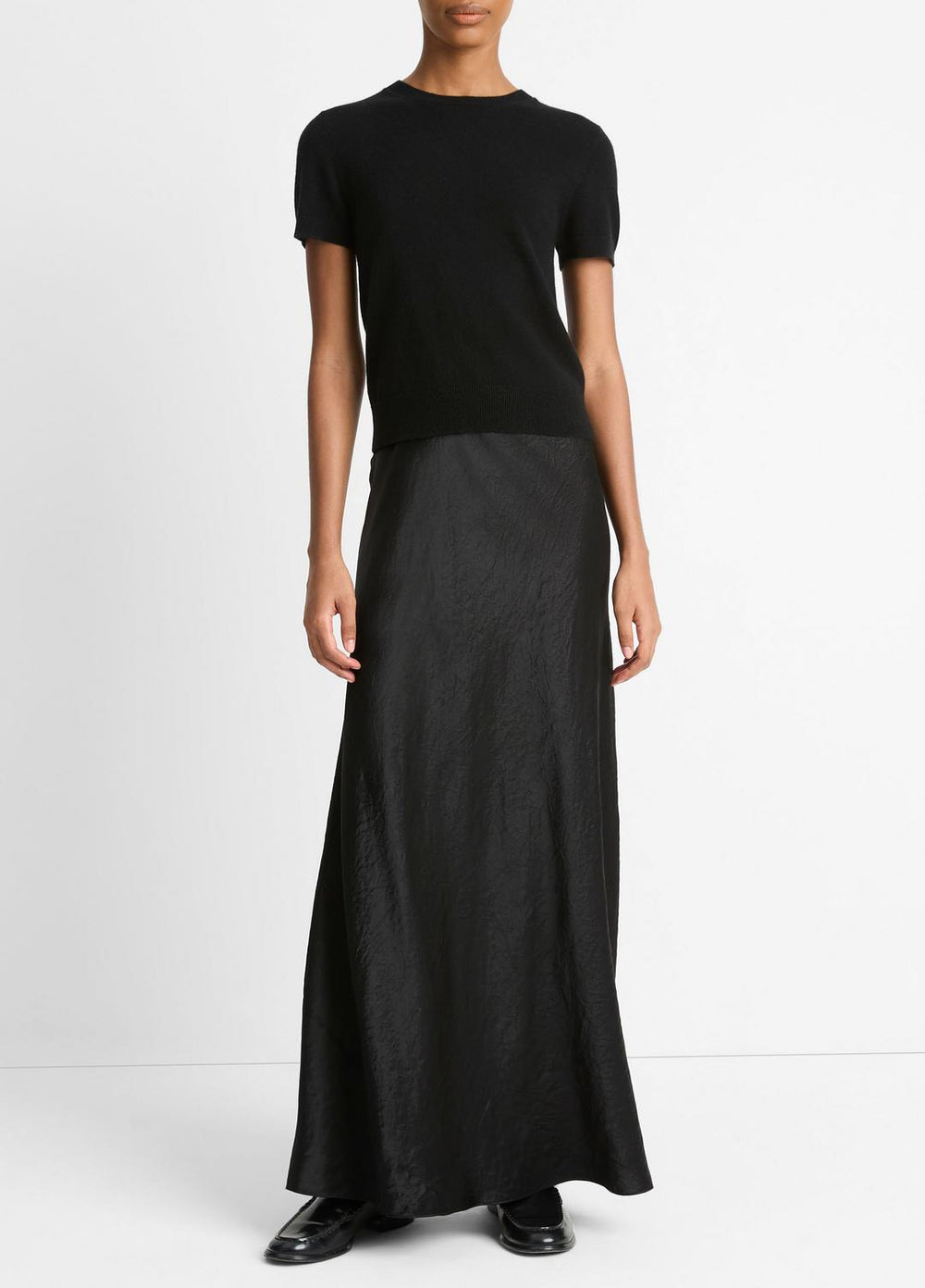 Wool & Cashmere-Blend Short-Sleeve Sweater in Crew Neck - BLACK | VINCE Women