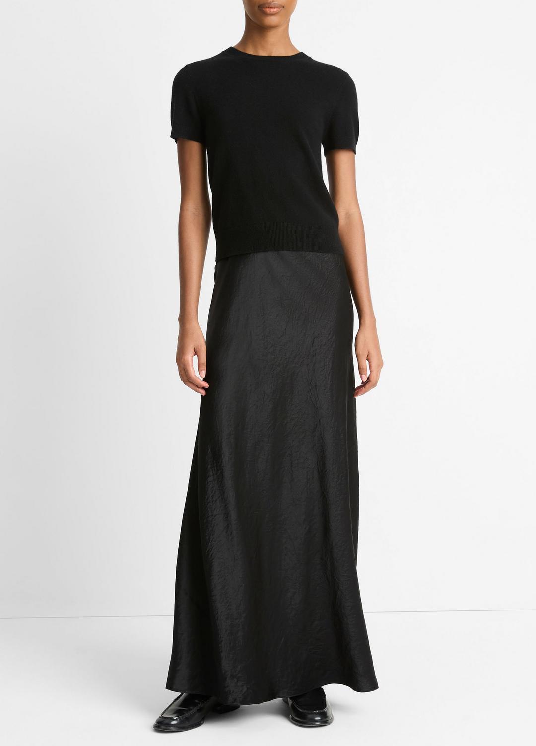 Wool & Cashmere-Blend Short-Sleeve Sweater in Crew Neck - BLACK | VINCE Women