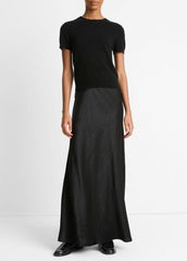 Wool & Cashmere-Blend Short-Sleeve Sweater in Crew Neck - BLACK | VINCE Women