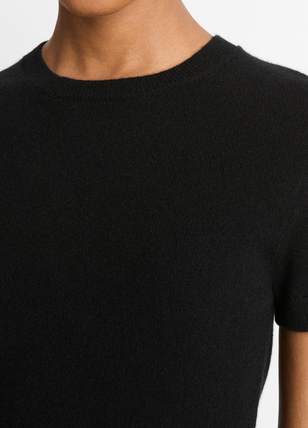 Wool & Cashmere-Blend Short-Sleeve Sweater in Crew Neck - BLACK | VINCE Women