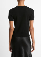 Wool & Cashmere-Blend Short-Sleeve Sweater in Crew Neck - BLACK | VINCE Women