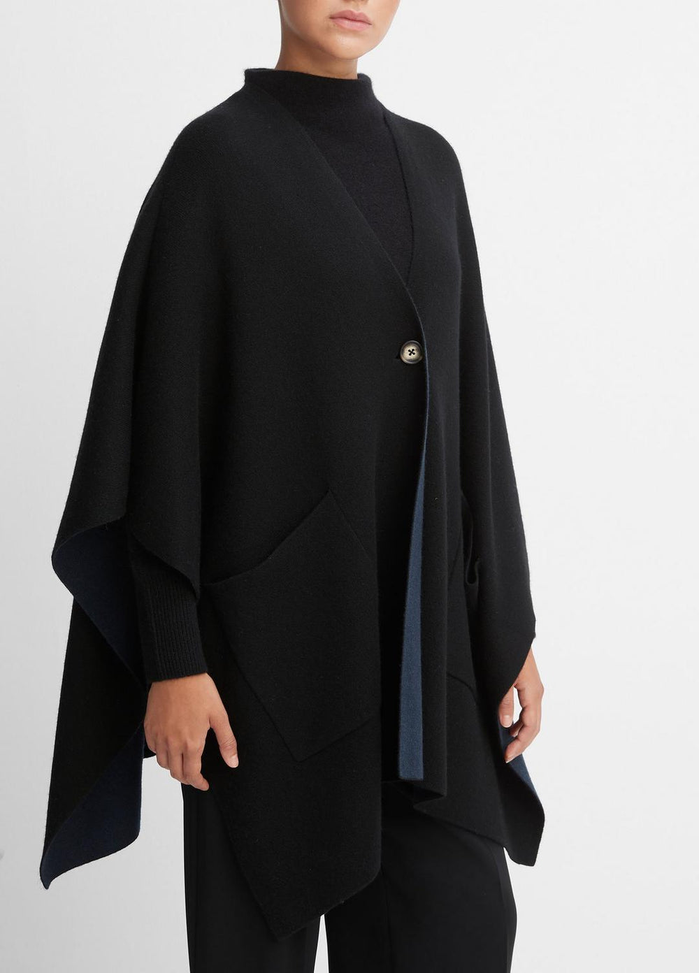 Wool and Cashmere Double-Face Cape in Sweaters - BLACK NAVY | VINCE Women