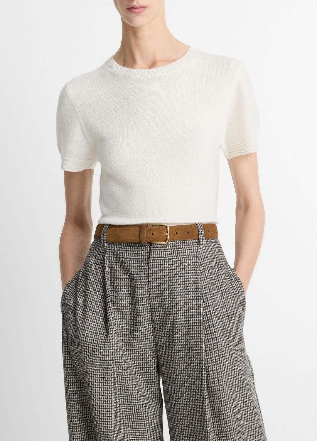 Wool & Cashmere-Blend Short-Sleeve Sweater in Crew Neck - OFF WHITE | VINCE Women