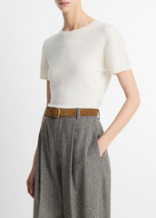 Wool & Cashmere-Blend Short-Sleeve Sweater in Crew Neck - OFF WHITE | VINCE Women