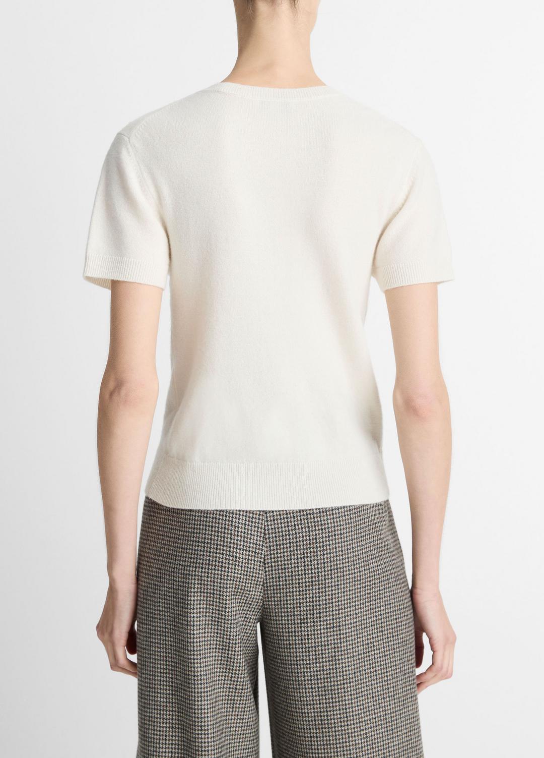Wool & Cashmere-Blend Short-Sleeve Sweater in Crew Neck - OFF WHITE | VINCE Women