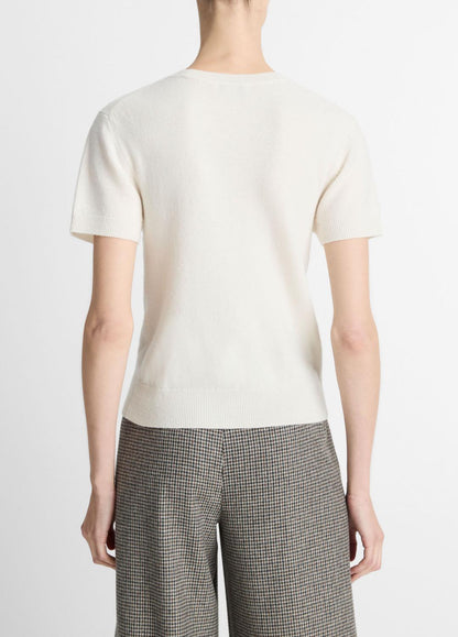 Wool & Cashmere-Blend Short-Sleeve Sweater in Crew Neck - OFF WHITE | VINCE Women