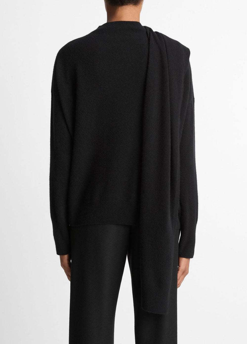 Draped-Shawl Wool-Cashmere Sweater in Turtleneck - BLACK | VINCE Women