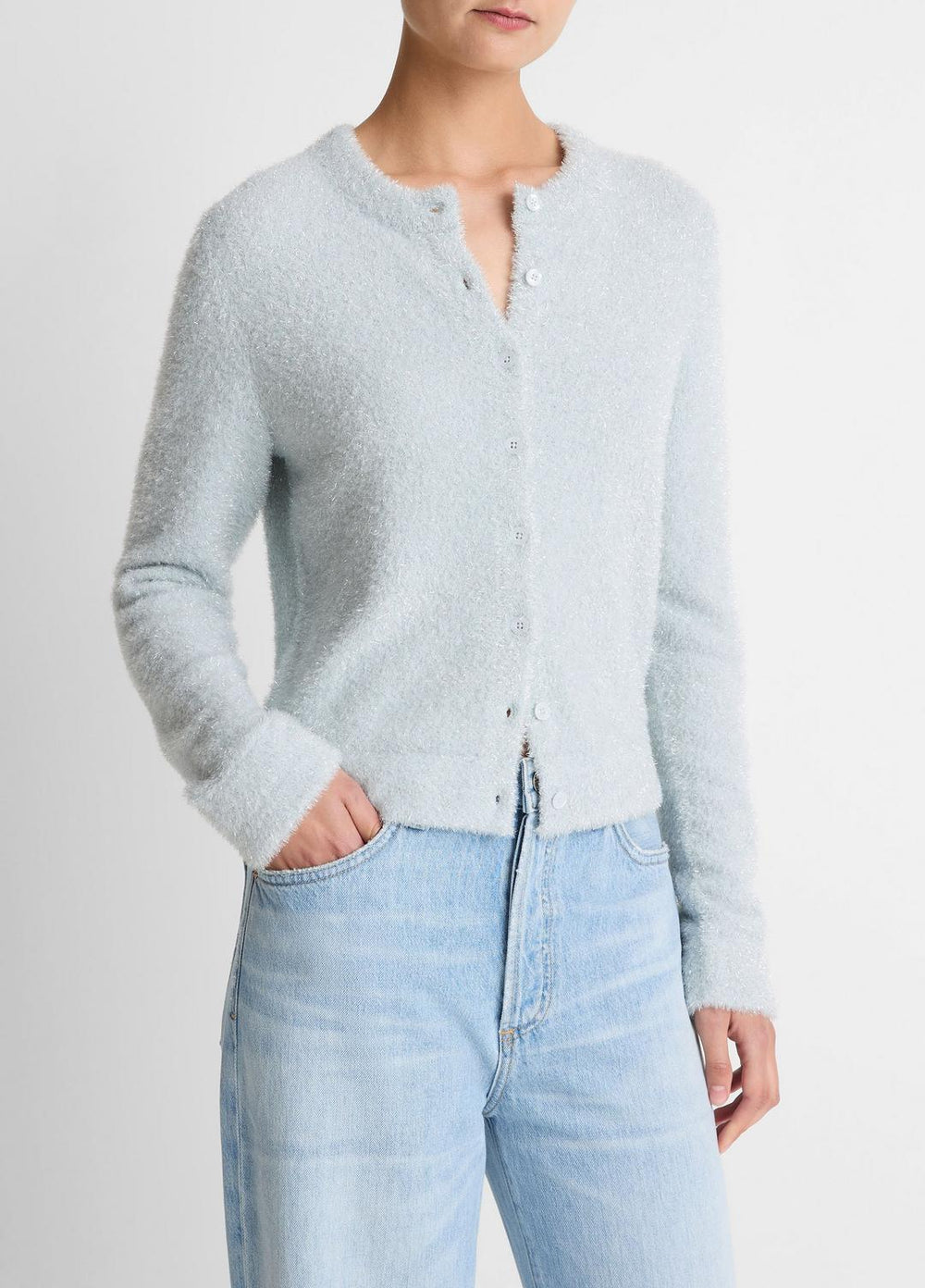 Metallic Eyelash Cardigan in Cardigans - GLACIER | VINCE Women