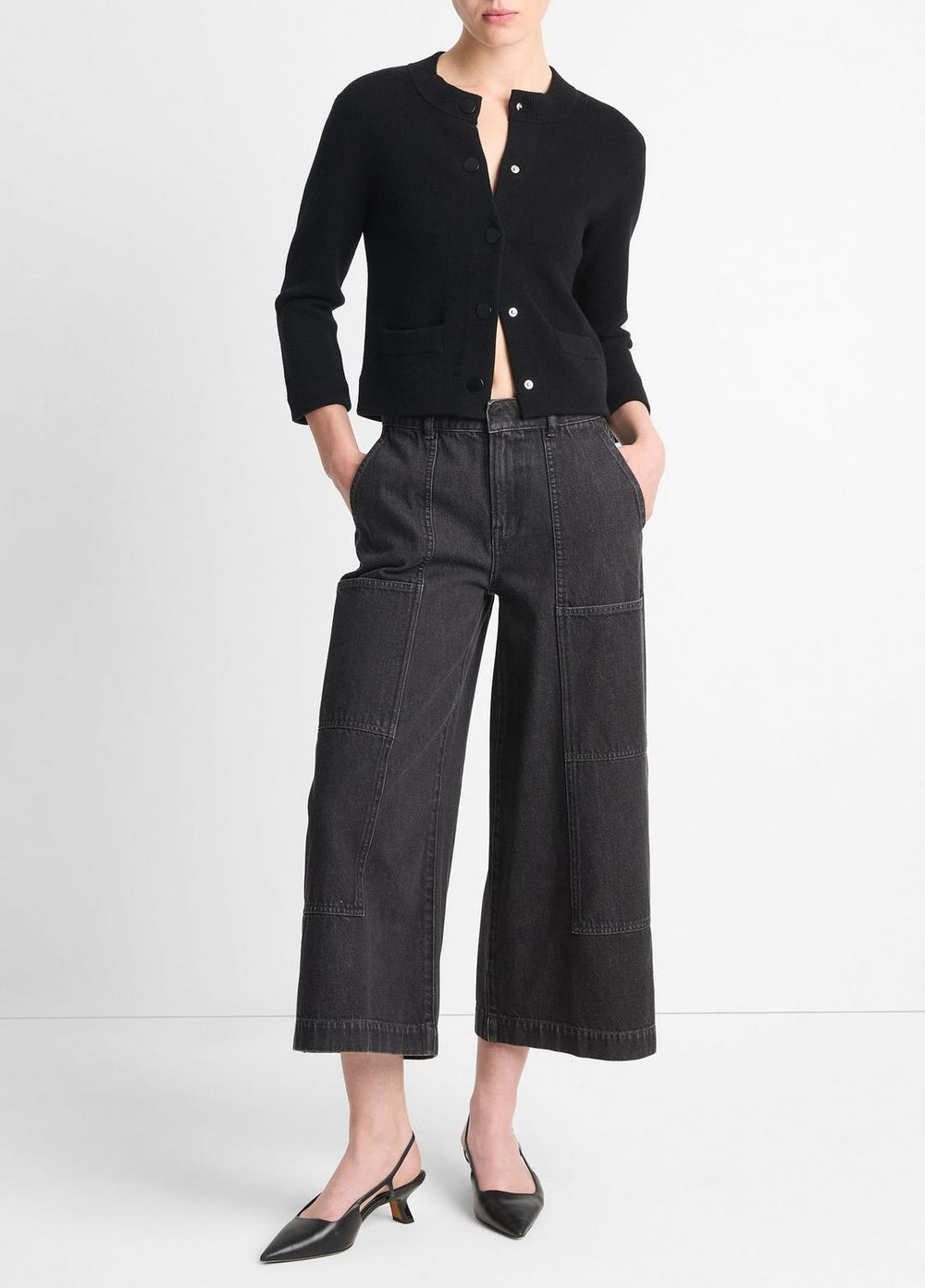 Wool-Blend Shrunken Snap Cardigan in Cardigans - BLACK | VINCE Women